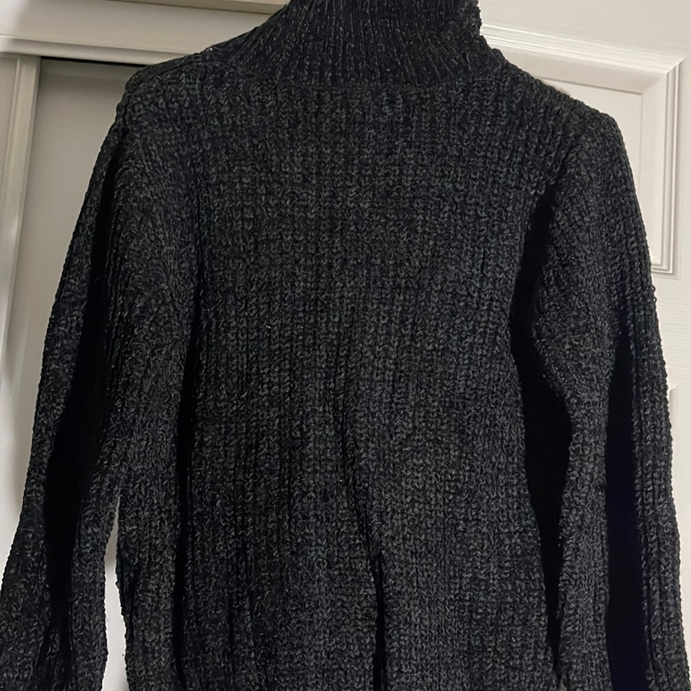 Black turtleneck, chunky knit sweater